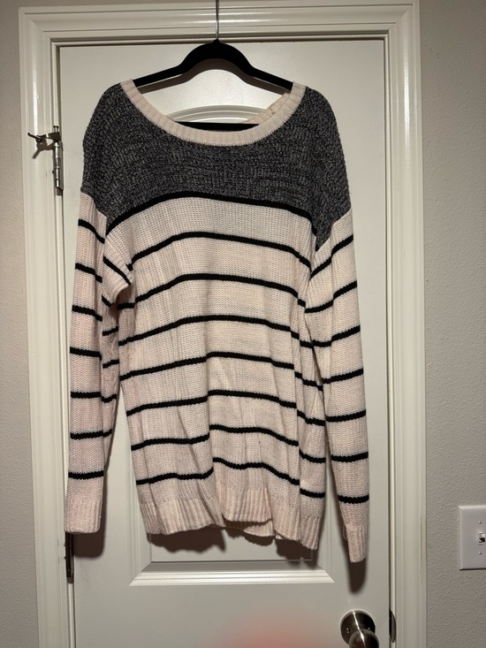 LuLaRoe Sweaters - LuLaRoe Striped Scoop Neck Sweater in Light Pink, Black & Charcoal
